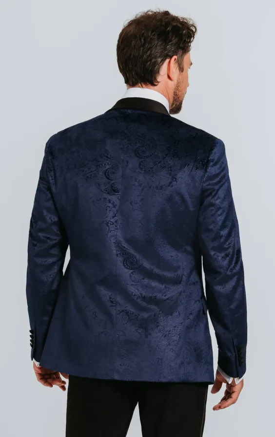 Dobell Samt Smoking, Marineblau mit Paisleymuster - photo 1 Dobell Samt Smoking, Marineblau mit Paisleymuster - photo 1