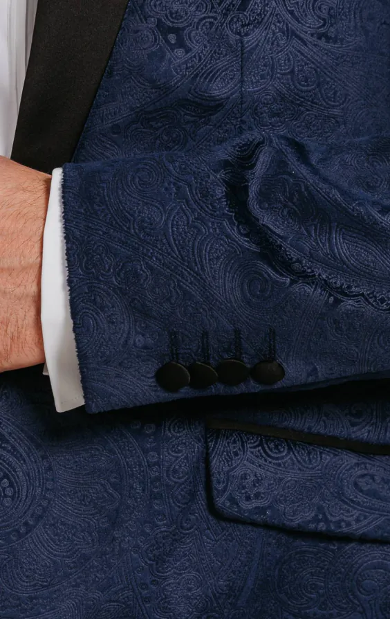 Dobell Samt Smoking, Marineblau mit Paisleymuster - photo 2 Dobell Samt Smoking, Marineblau mit Paisleymuster - photo 2