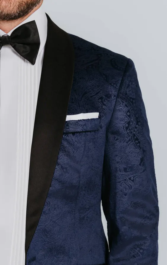 Dobell Samt Smoking, Marineblau mit Paisleymuster - photo 3 Dobell Samt Smoking, Marineblau mit Paisleymuster - photo 3