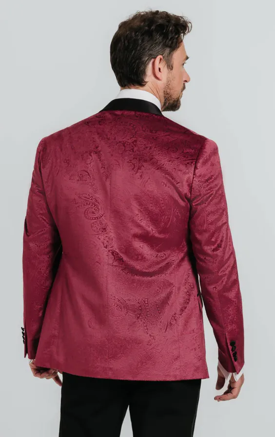 Bordeaux Paisley Samt Smoking mit Schwarzer Hose - photo 2 Bordeaux Paisley Samt Smoking mit Schwarzer Hose - photo 2