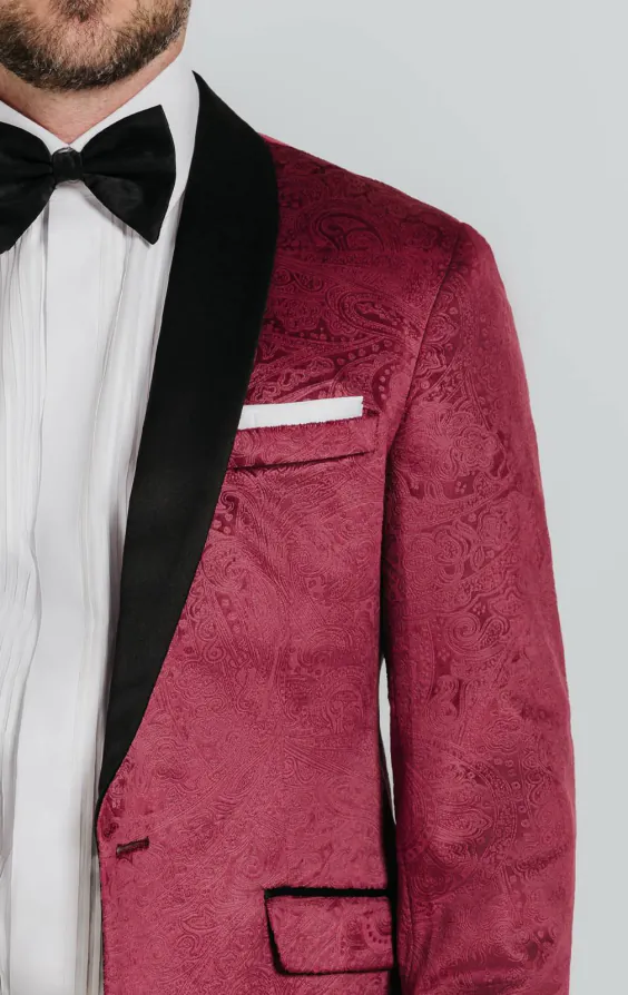 Smoking Jackett, Bordeaux mit Paisleymuster, Samt - photo 3