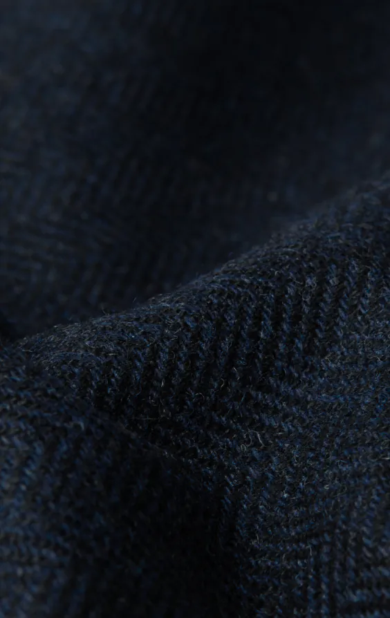Marineblau Tweed Weste mit Fischgrätmuster mit aufgesetzten Taschen - photo 4