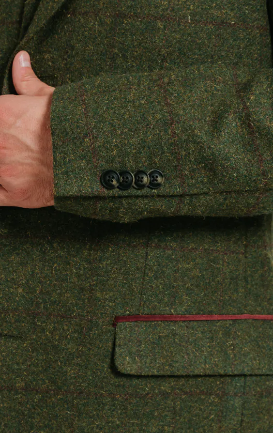 Grün Karierter Tweed Mantel mit Samt Details - photo 2 Grün Karierter Tweed Mantel mit Samt Details - photo 2
