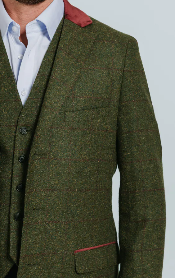 Grün Karierter Tweed Mantel mit Samt Details - photo 3 Grün Karierter Tweed Mantel mit Samt Details - photo 3