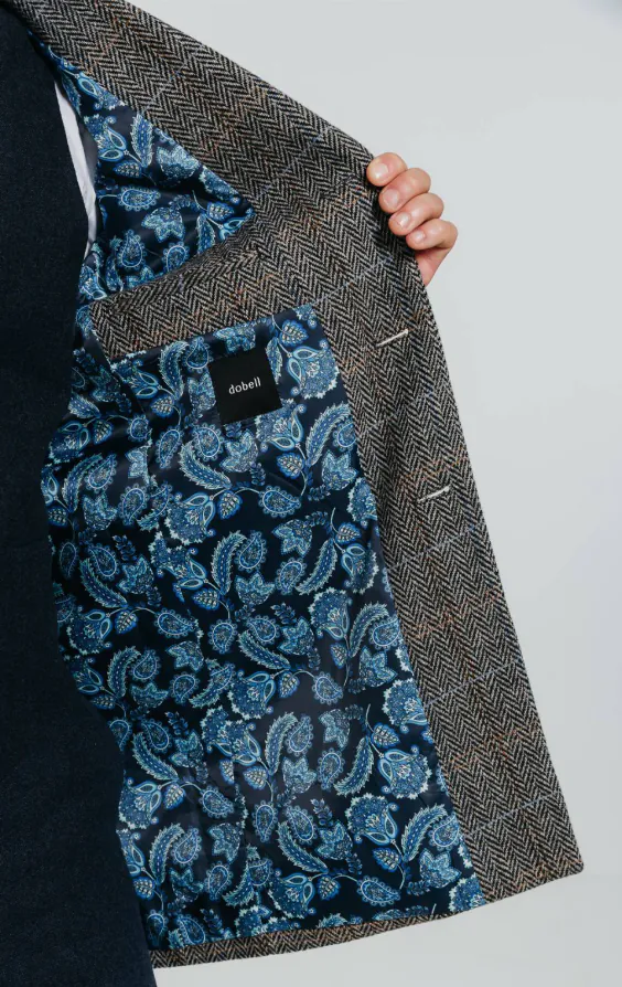 Grau und Blau karierter aus Tweed-Wollgemisch Mantel mit Samtfassungen - photo 6 Grau und Blau karierter aus Tweed-Wollgemisch Mantel mit Samtfassungen - photo 6