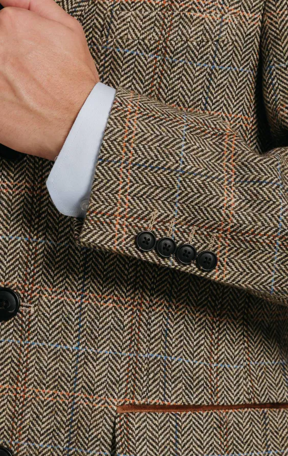 Braun und Blau karierter aus Tweed-Wollgemisch Mantel mit Samtfassungen - photo 4