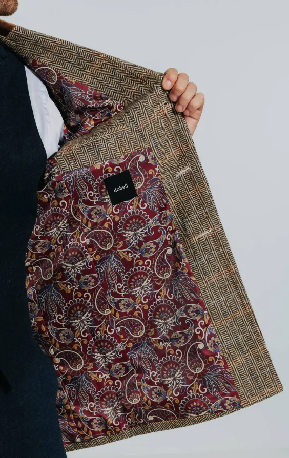 Braun und Blau karierter aus Tweed-Wollgemisch Mantel mit Samtfassungen - photo 6