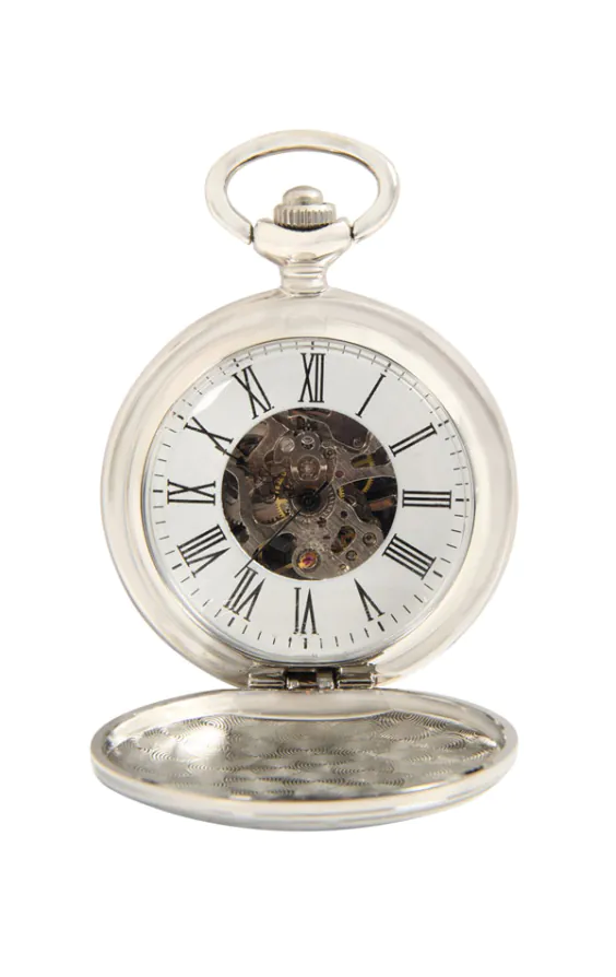 Silberfarbene Skelett Taschenuhr