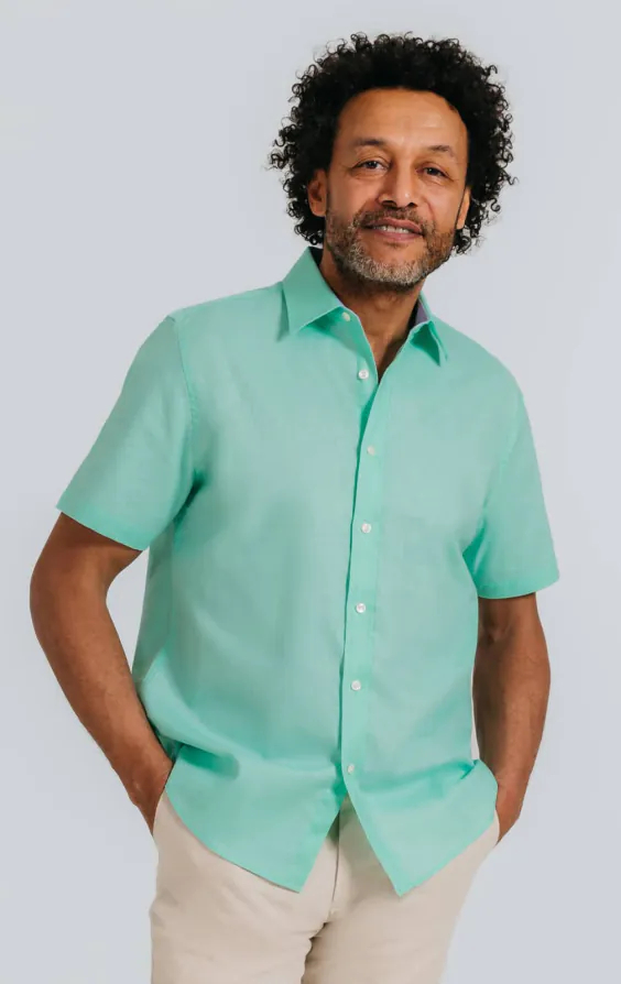 Aqua Leinenhemd mit Kurzarm Aqua Leinenhemd mit Kurzarm