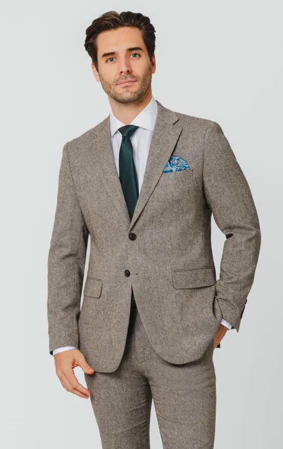 Braun Fischgrätenmuster Tweed Anzug