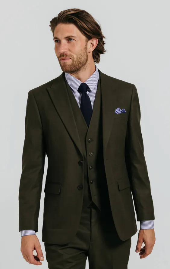Dunkelgrün Twill 3-Teilig Anzug Dunkelgrün Twill 3-Teilig Anzug
