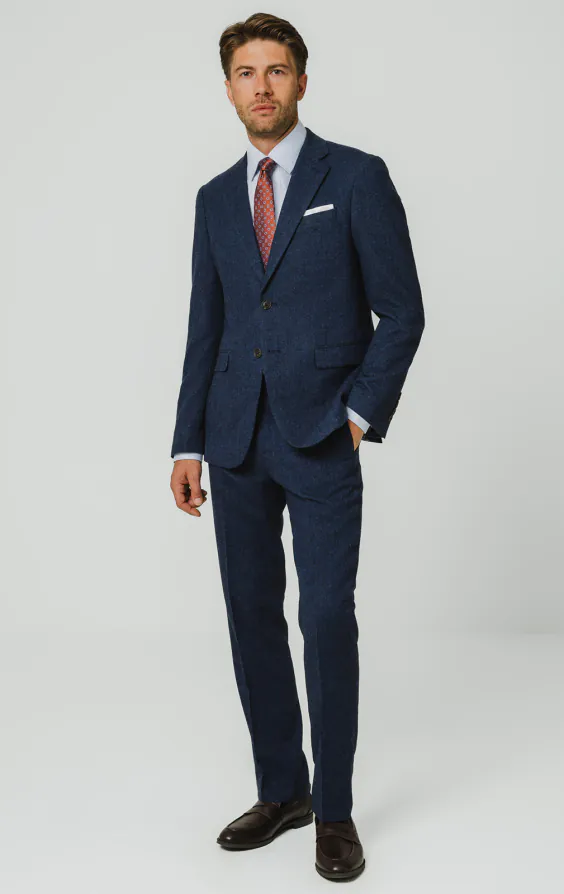 Blau Fischgrätenmuster Tweed 3-Teilig Anzug - photo 1