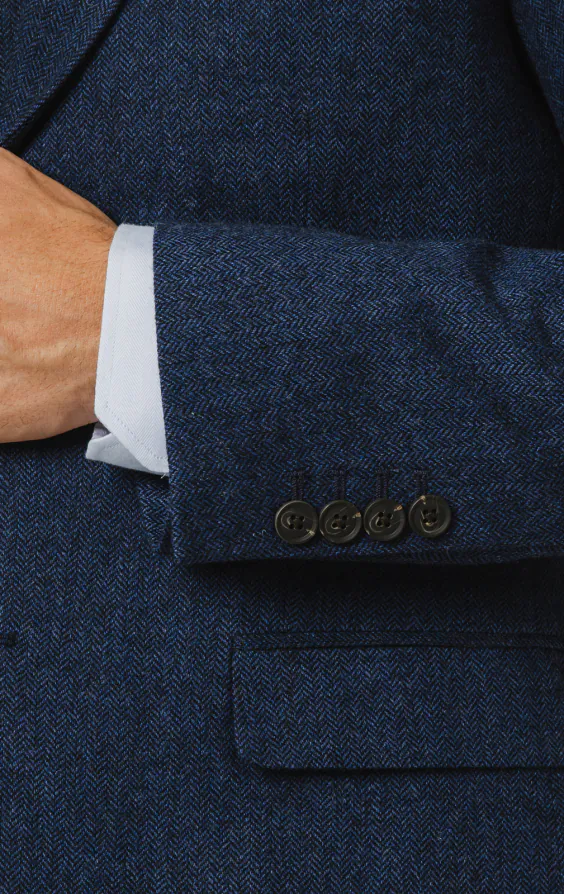 Blau Fischgrätenmuster Tweed 3-Teilig Anzug - photo 2