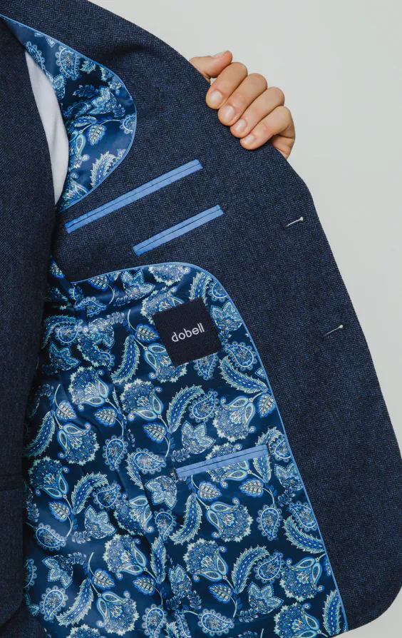 Blau Fischgrätenmuster Tweed 3-Teilig Anzug - photo 4