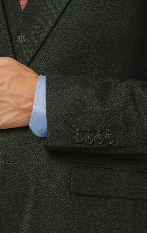 Dunkelgrün Fischgrätenmuster Tweed 3-Teilig Anzug - photo 3