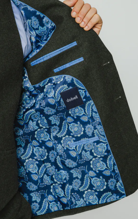 Dunkelgrün Fischgrätenmuster Tweed 3-Teilig Anzug - photo 4