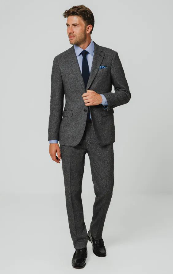 Grau Fischgrätenmuster Tweed Anzug - photo 1