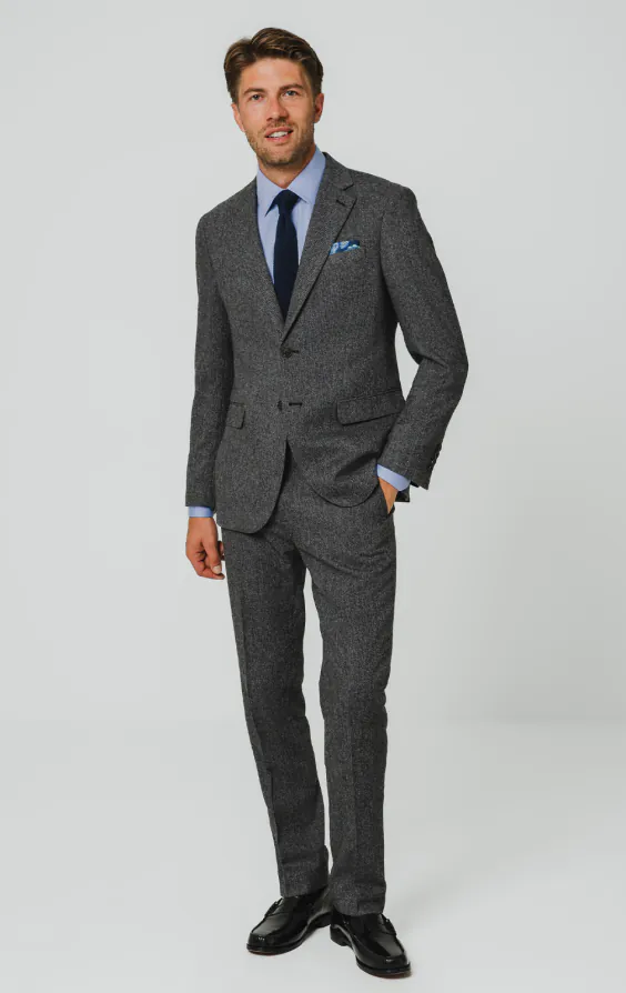 Grau Fischgrätenmuster Tweed 3-Teilig Anzug - photo 1
