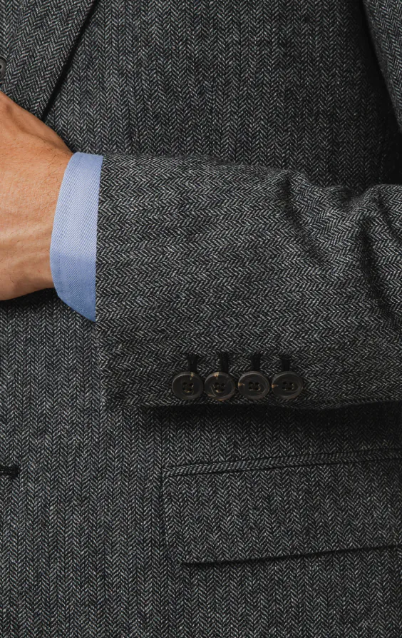 Grau Fischgrätenmuster Tweed 3-Teilig Anzug - photo 2