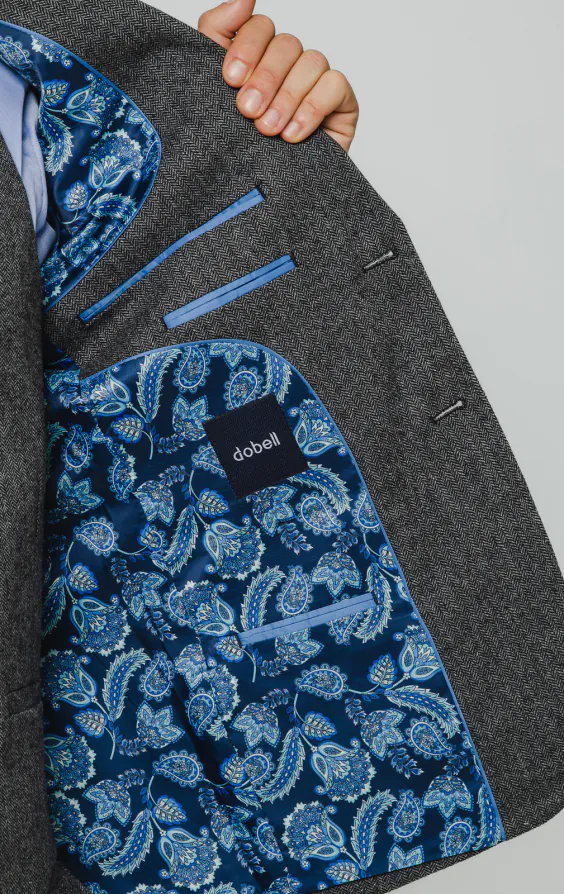 Grau Fischgrätenmuster Tweed 3-Teilig Anzug - photo 4