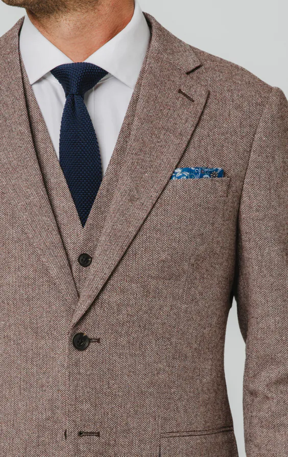 Rotholz Fischgrätenmuster Tweed 3-Teilig Anzug - photo 3 Rotholz Fischgrätenmuster Tweed 3-Teilig Anzug - photo 3