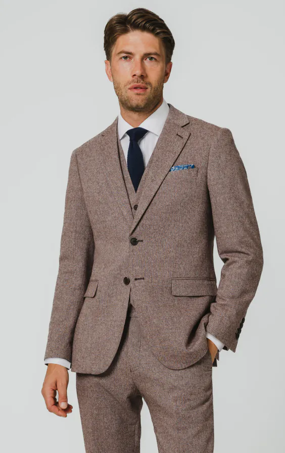 Rotholz Fischgrätenmuster Tweed 3-Teilig Anzug Rotholz Fischgrätenmuster Tweed 3-Teilig Anzug