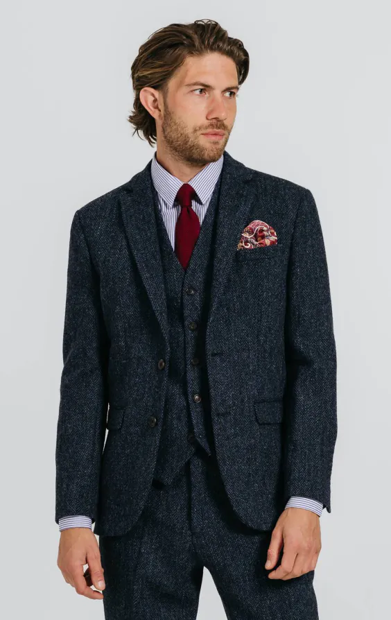 Harris Tweed Anzug, Fischgrätenmuster, Blau Harris Tweed Anzug, Fischgrätenmuster, Blau