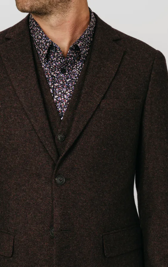 Donegal Tweed 3-Teilig Anzug Weinrot - photo 3