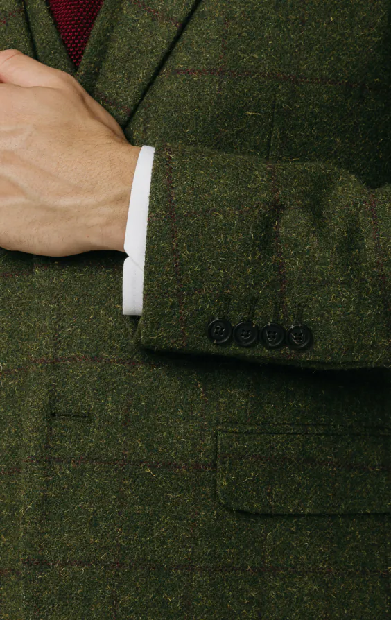 Tweed Anzug, Grün, Großes Karo, 3-Telig - photo 2