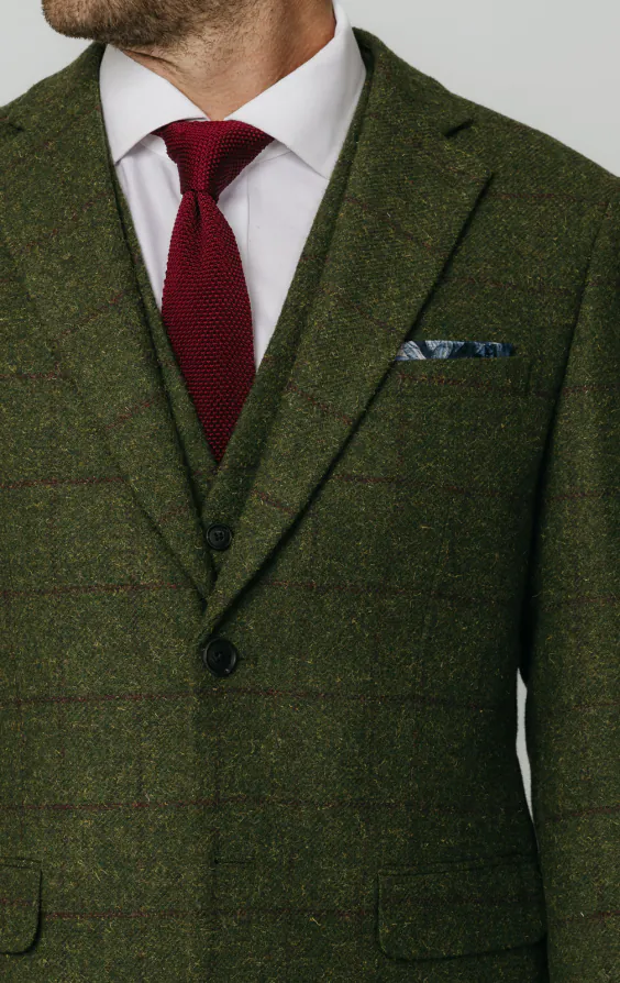 Tweed Anzug, Grün, Großes Karo, 3-Telig - photo 3