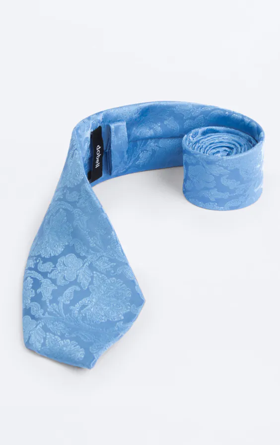 Mittelblaue Jacquard-Krawatte mit Blattmuster - photo 1 Mittelblaue Jacquard-Krawatte mit Blattmuster - photo 1
