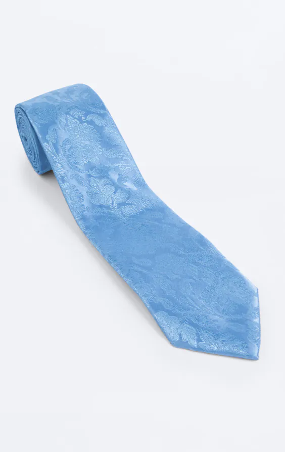 Mittelblaue Jacquard-Krawatte mit Blattmuster - photo 2 Mittelblaue Jacquard-Krawatte mit Blattmuster - photo 2