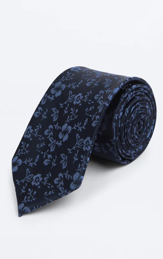 Marineblaue Krawatte mit Blumenmuster Marineblaue Krawatte mit Blumenmuster