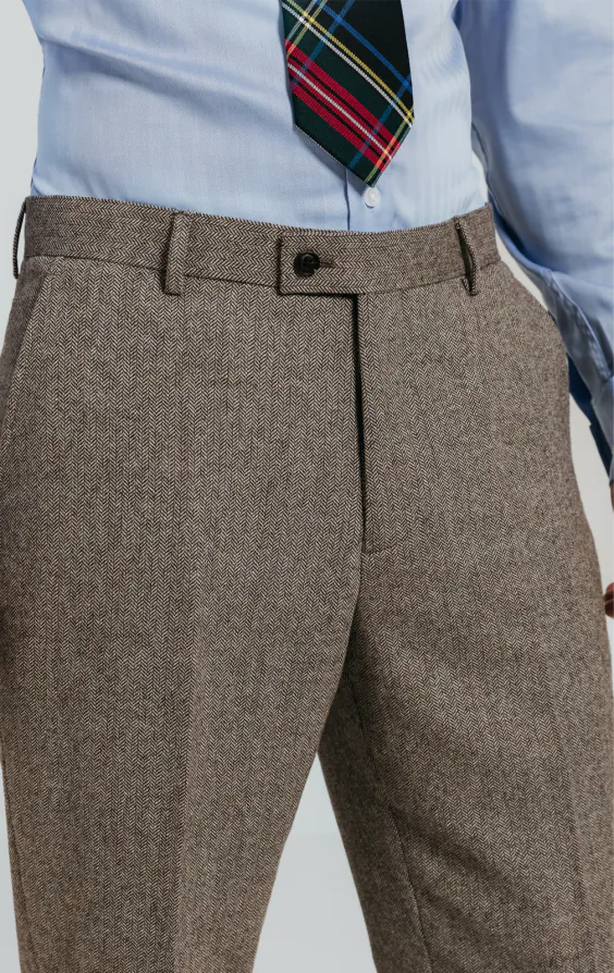Braun Fischgrätenmuster Tweed Anzug Hose - photo 1