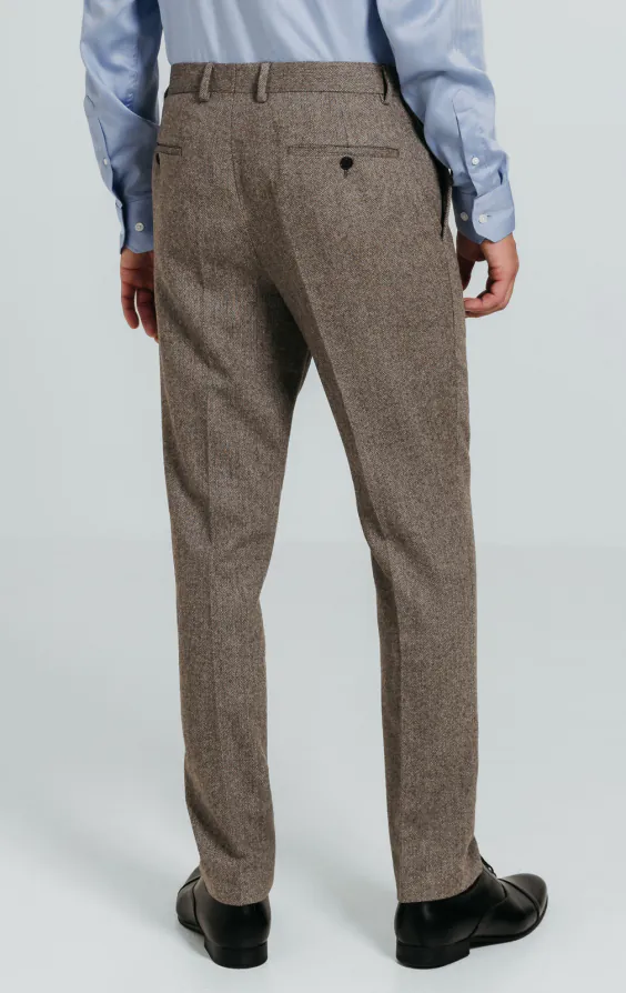 Braun Fischgrätenmuster Tweed Anzug Hose - photo 2