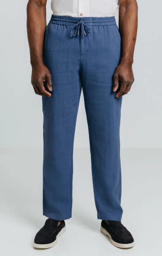 Blaue Leinenhose mit Fischgrätenmuster - photo 1