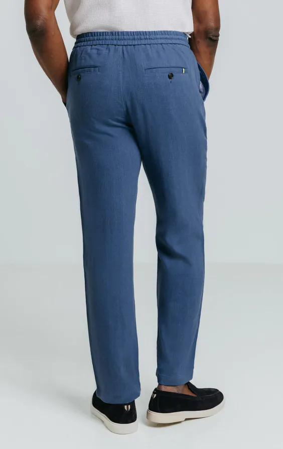Blaue Leinenhose mit Fischgrätenmuster - photo 3