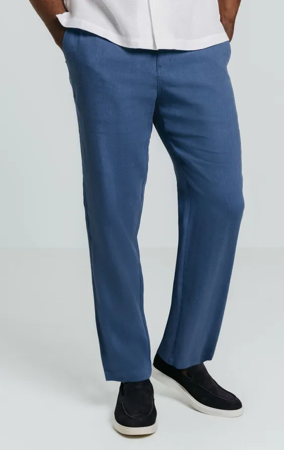 Blaue Leinenhose mit Fischgrätenmuster