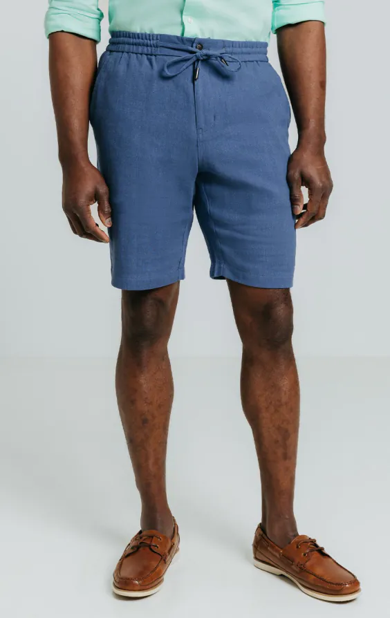 Blaue Leinenshorts mit Fischgrätenmuster - photo 1