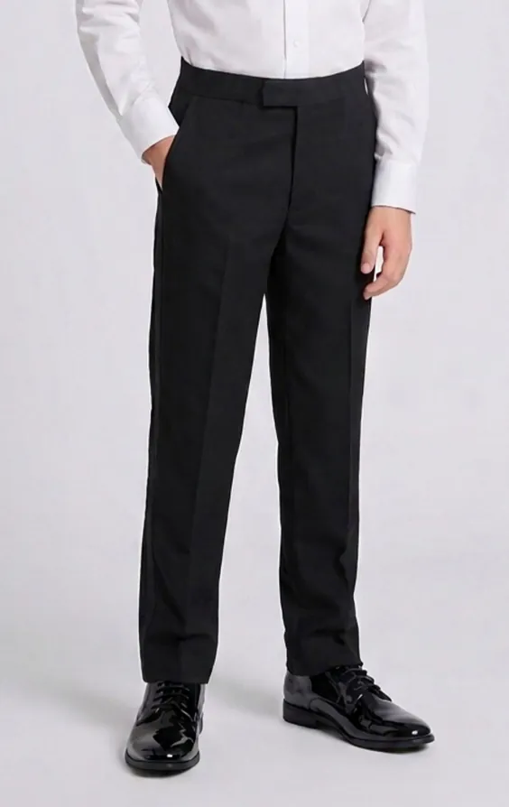 Schwarze Smokinghose für Jungen mit Satin-Seitenstreifen Schwarze Smokinghose für Jungen mit Satin-Seitenstreifen