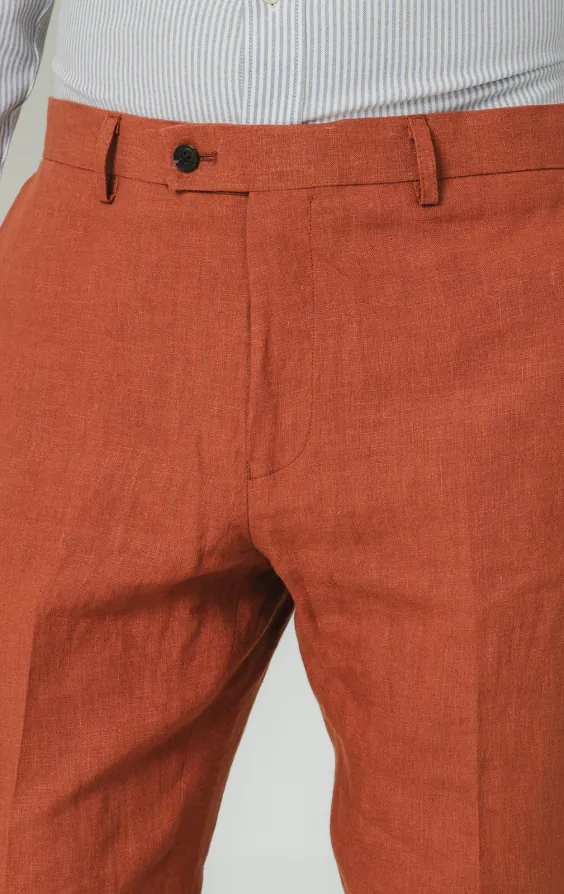 Gebranntes Orange Anzughose aus reinem Leinen - photo 1