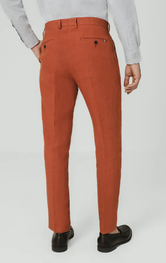 Gebranntes Orange Anzughose aus reinem Leinen - photo 2