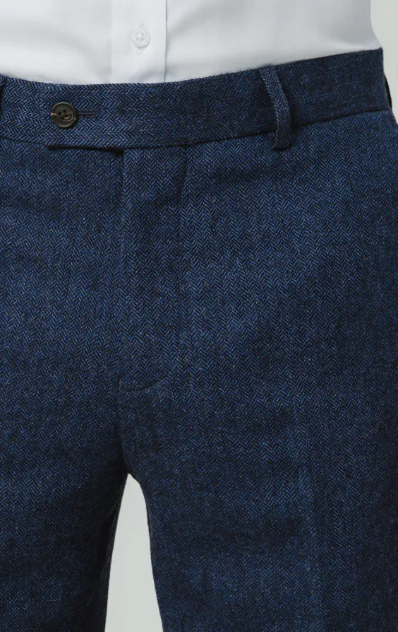 Blaue Fischgrätenmuster Tweed Anzug Hose - photo 1