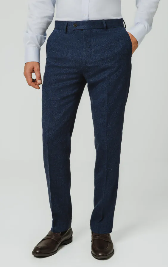 Blaue Fischgrätenmuster Tweed Anzug Hose