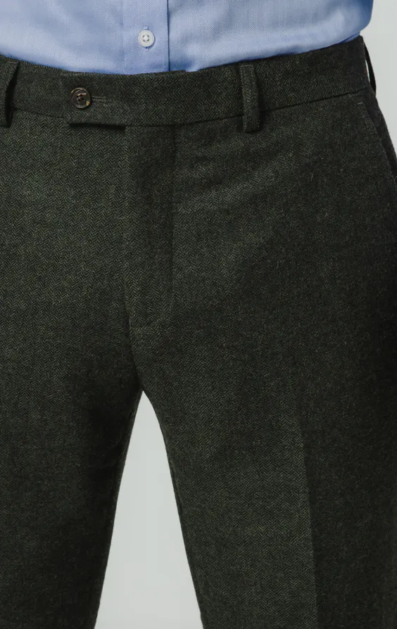 Dunkelgrüne Fischgrätenmuster Tweed Anzug Hose - photo 1 Dunkelgrüne Fischgrätenmuster Tweed Anzug Hose - photo 1