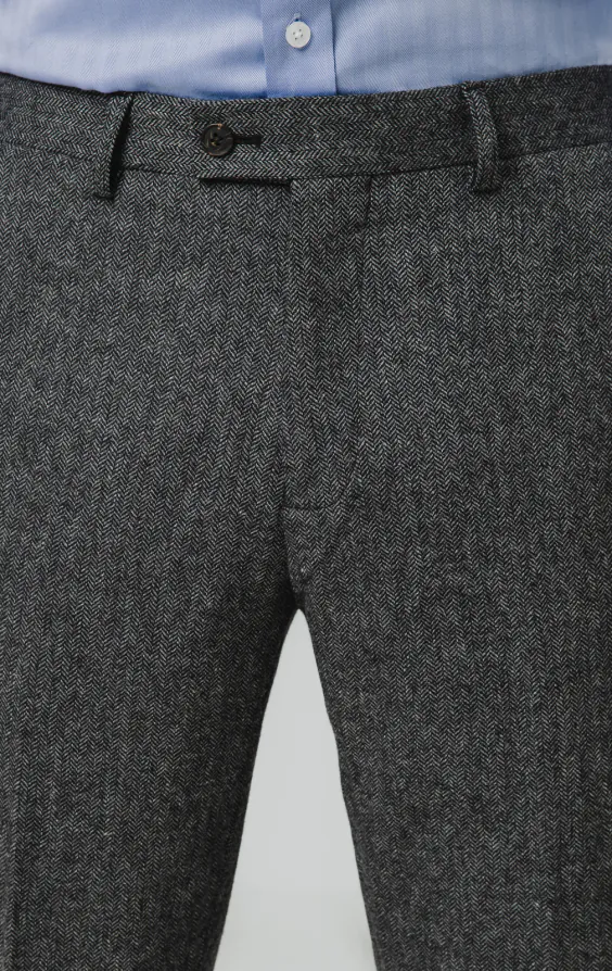 Graue Fischgrätenmuster Tweed Anzug Hose - photo 1