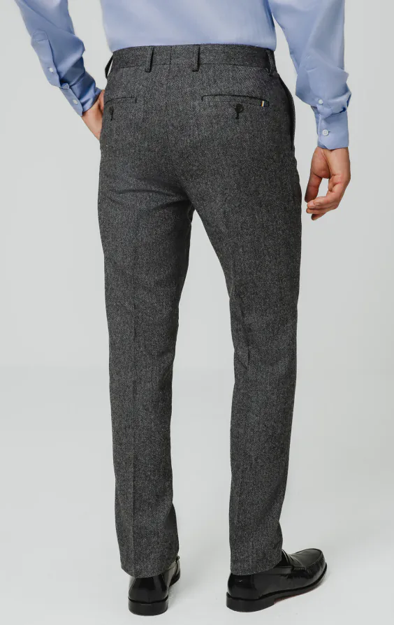 Graue Fischgrätenmuster Tweed Anzug Hose - photo 2