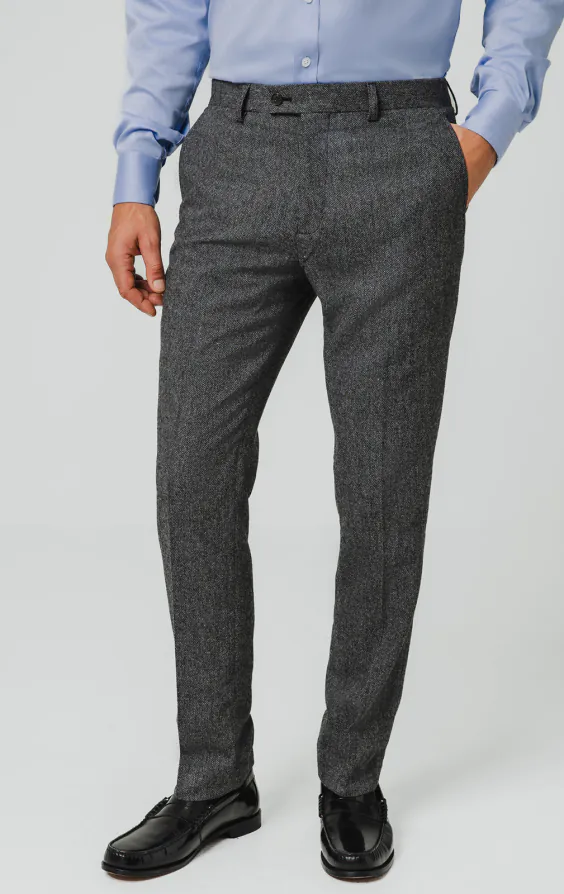 Graue Fischgrätenmuster Tweed Anzug Hose