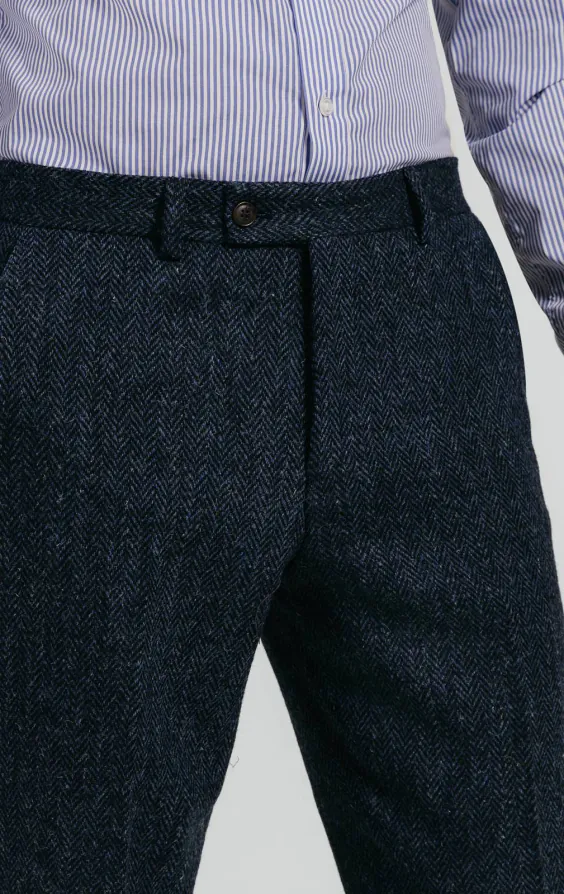 Harris Tweed Hose, Fischgrätenmuster, Blau - photo 1