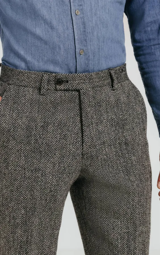 Harris Tweed Hose, Fischgrätenmuster, Grau - photo 1